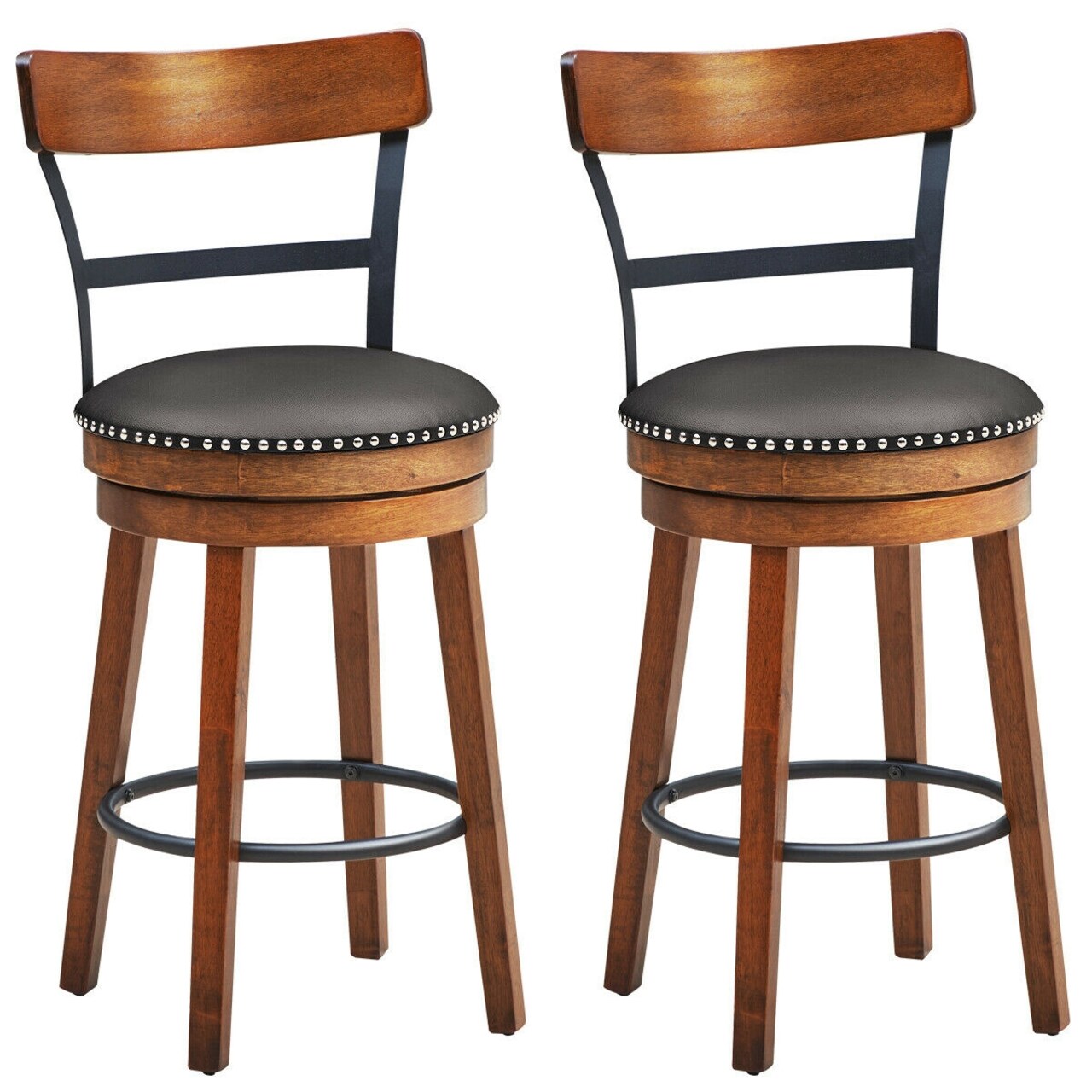 Set of 2 Swivel Counter Height Bar Stools Suitable for Bistro, Kitchen and More